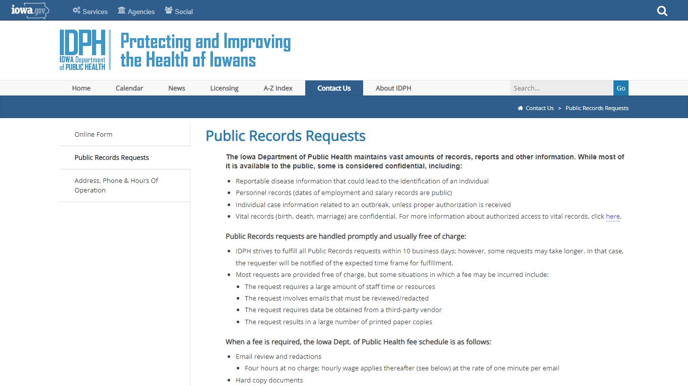 Public Records Requests - Iowa Department of Public Health
