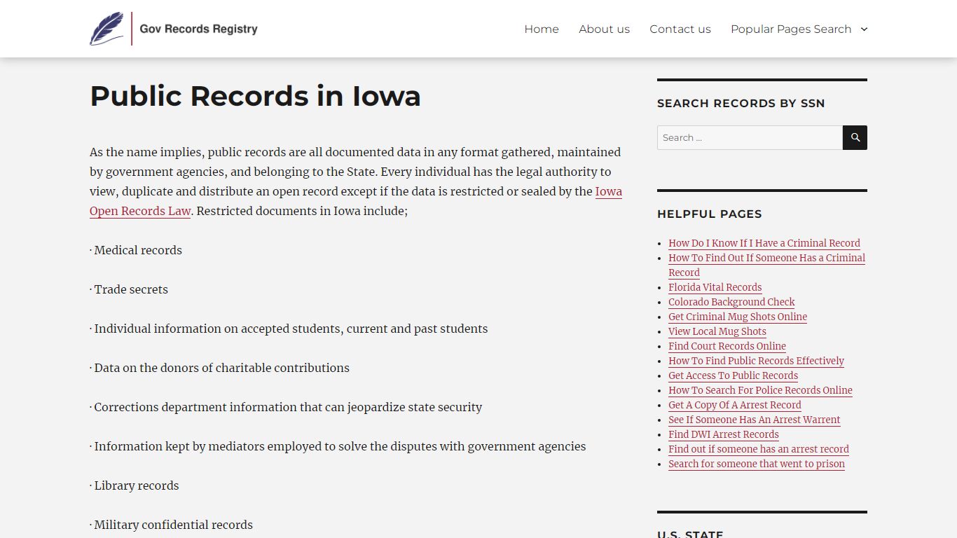Public Records in Iowa | GovRecordsRegistry.org | Public Records Search